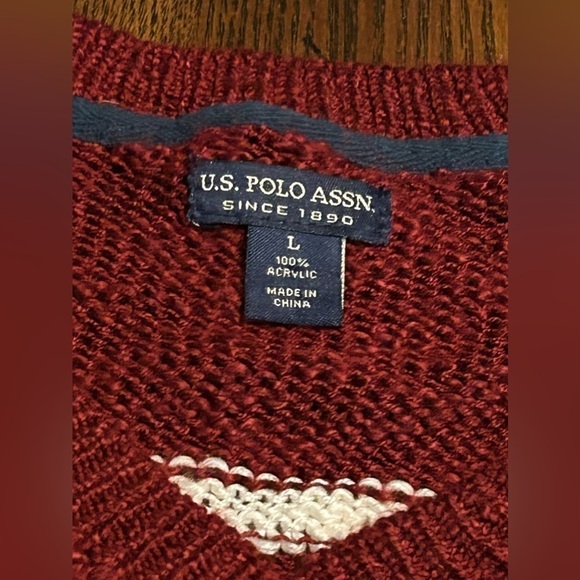 U.S. POLO ASSN. Red and White Stripe Sweater women’s large v neck pullover - Picture 8 of 16